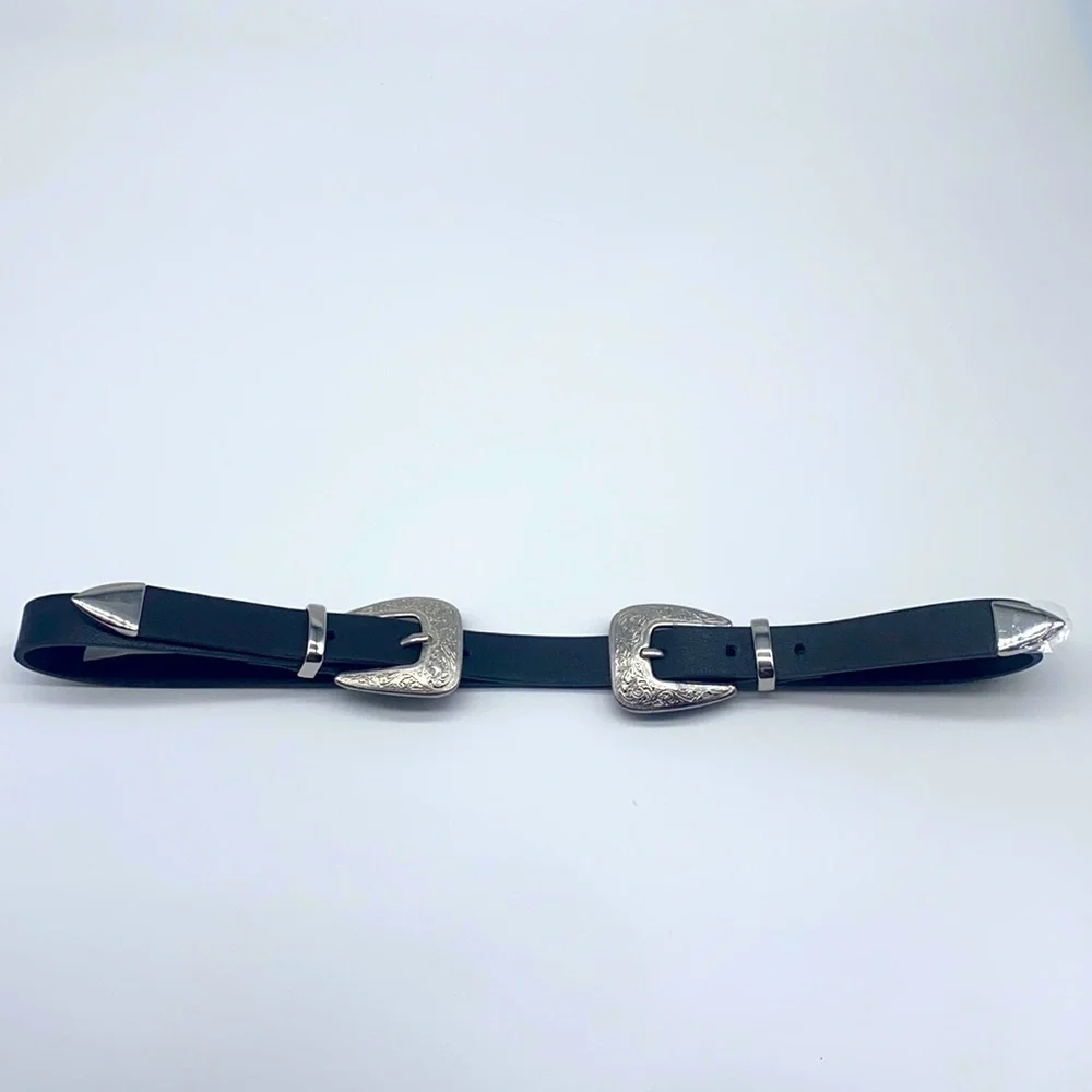 Target - Black Pleather Silver Cowboy Belt Size Small